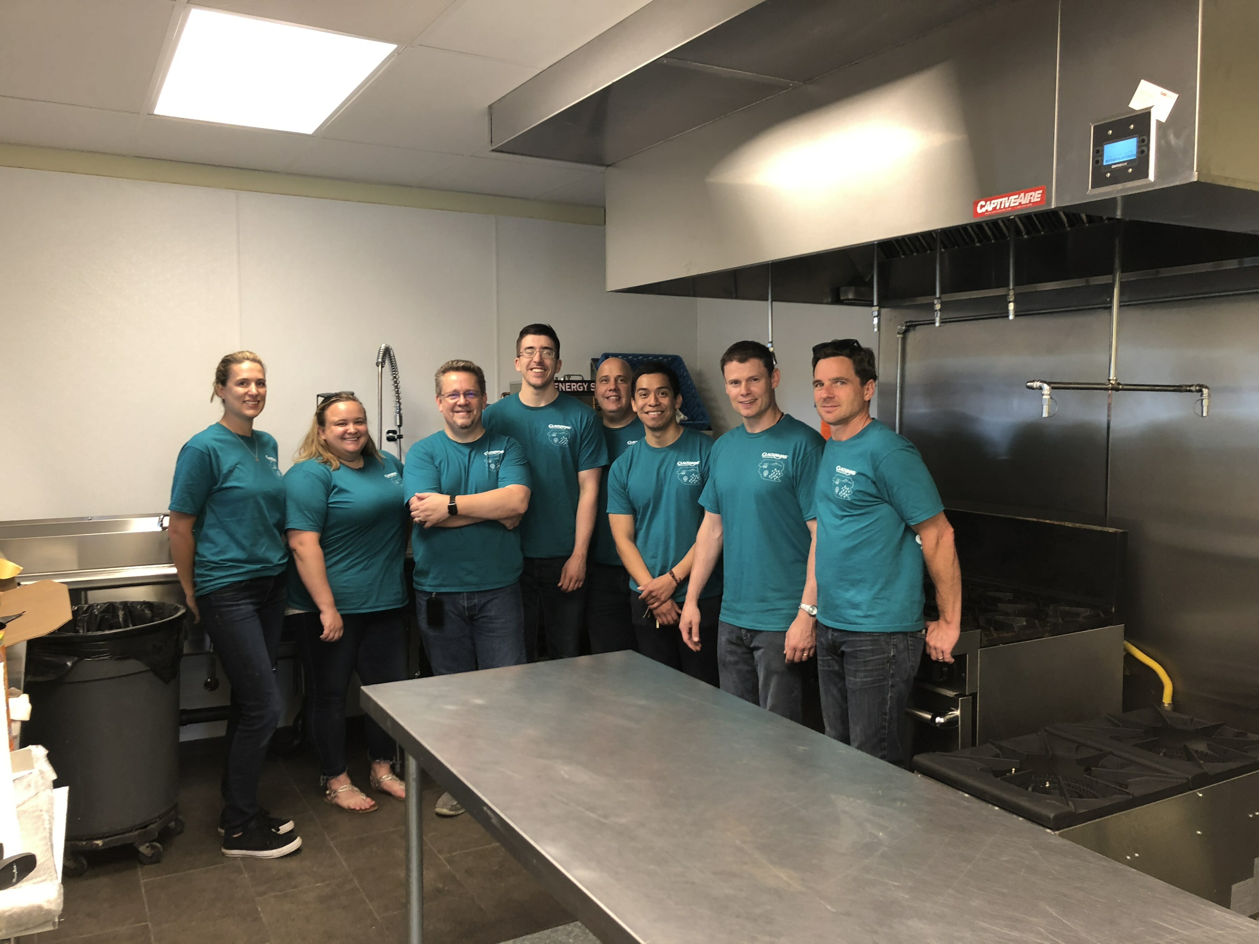 One group of Clackamas Federal Credit Union volunteers in Clackamas Service Center's new kitchen.