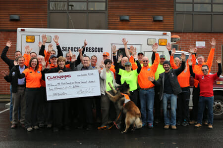 Clackamas presents Mt. Hood Search and Rescue Volunteers with $10,000 Check.